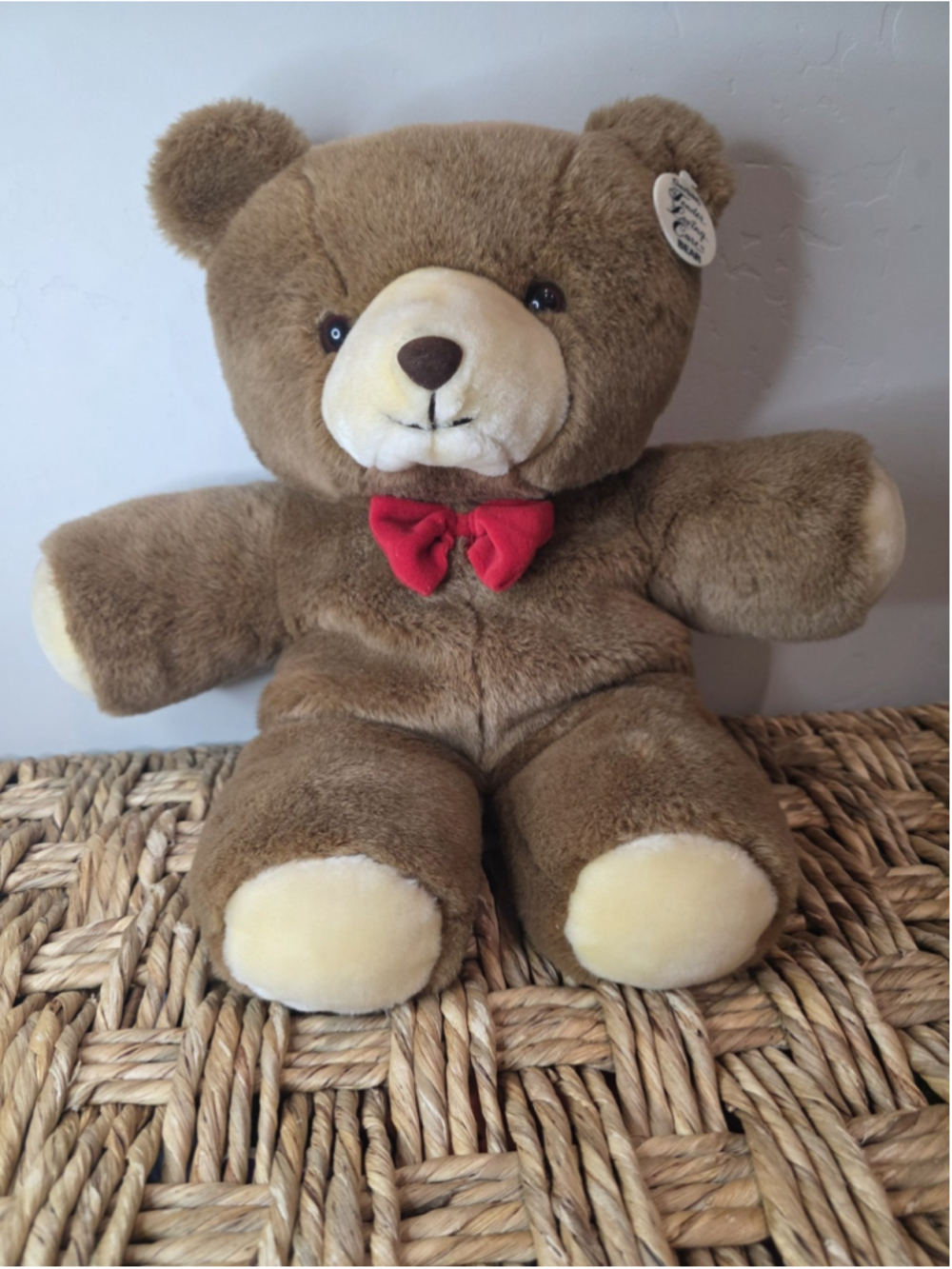 Gerber Tender Loving Care Bear Plush 20" Brown Red Bow Stuffed Animal Vintage